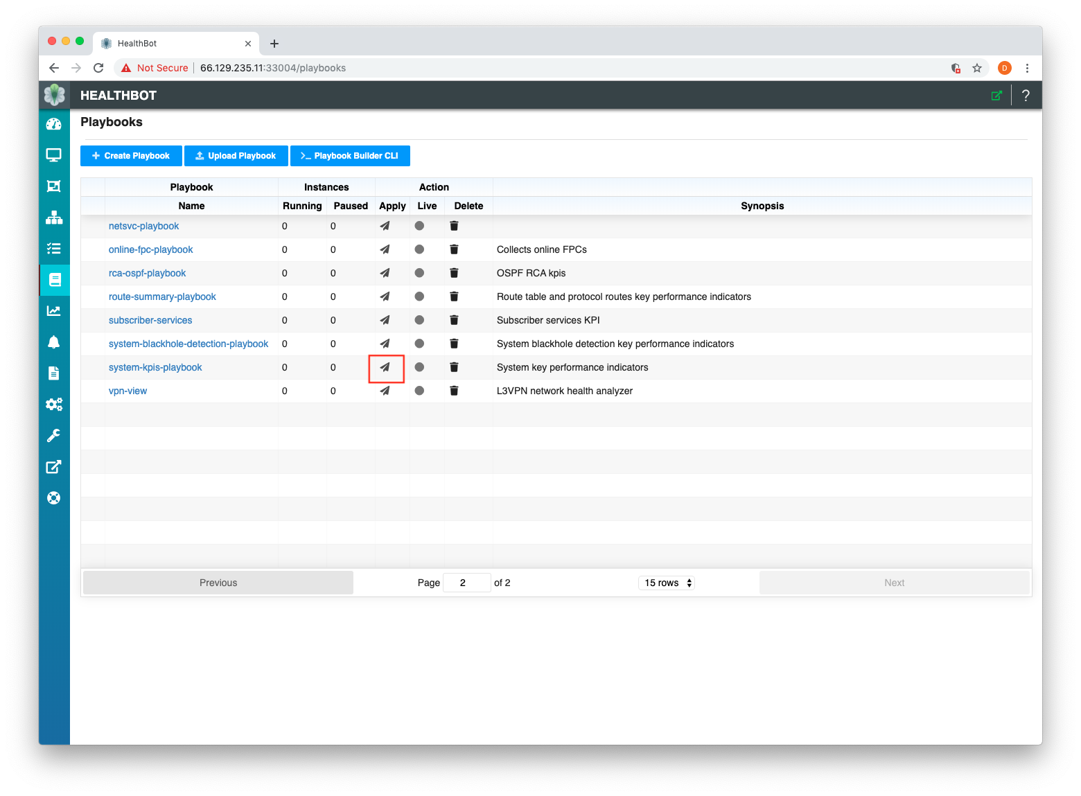 System KPI Playbook Apply Button