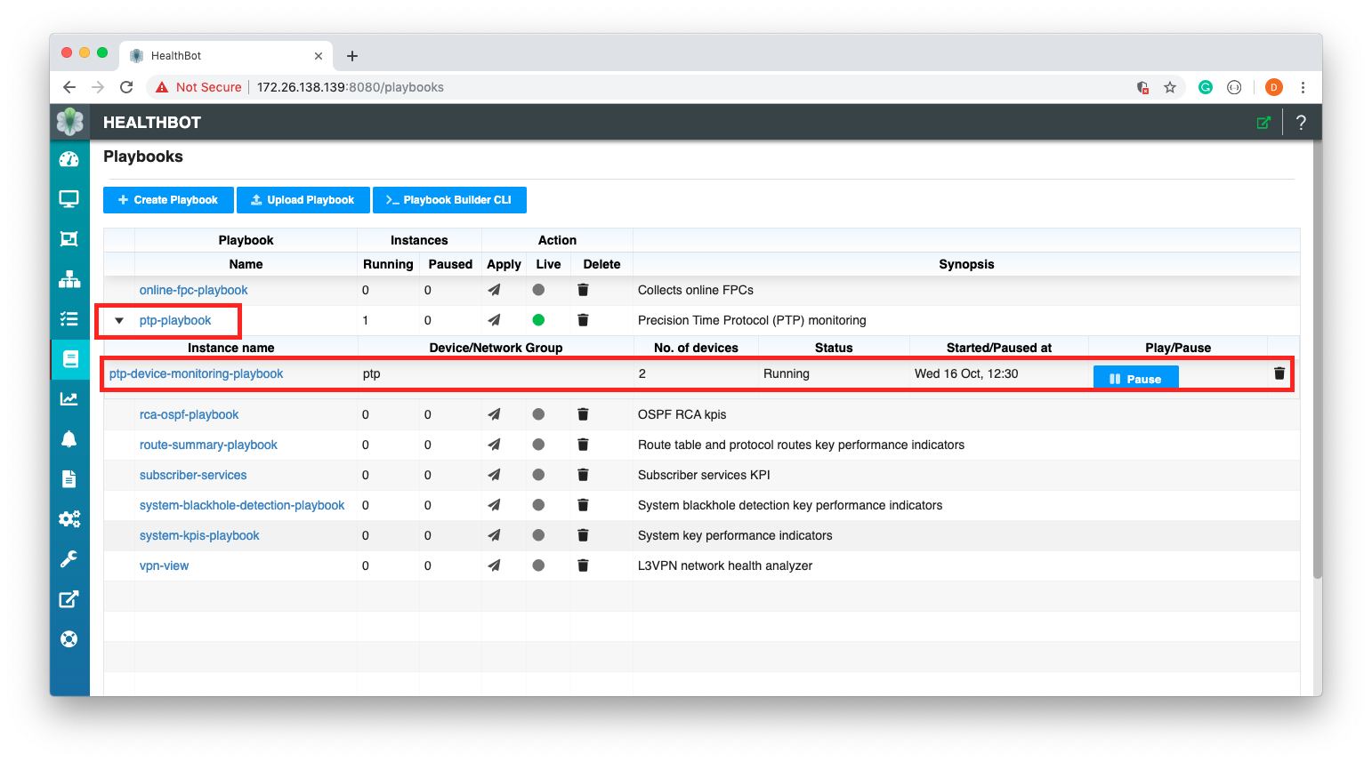 PTP Playbook Instance